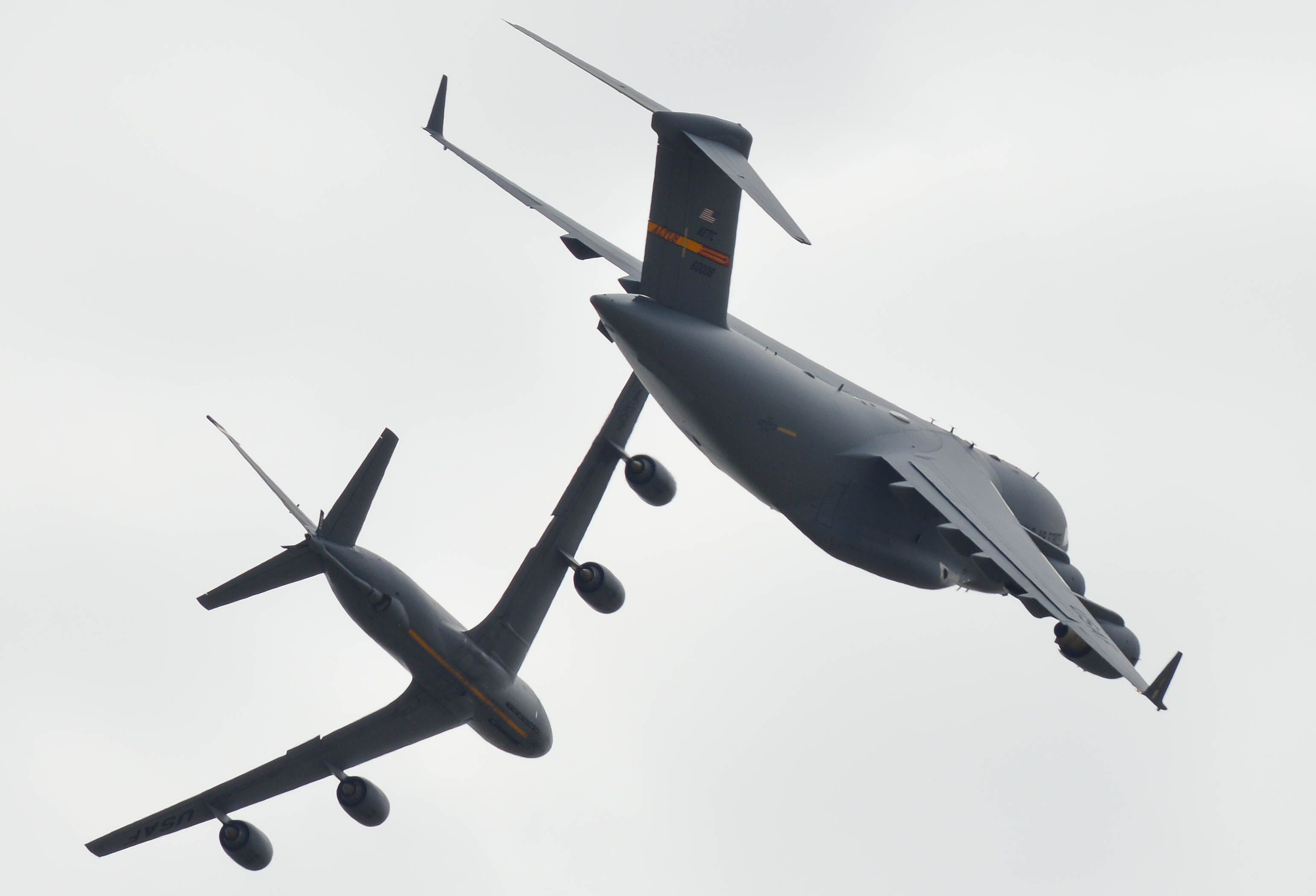 C-17 and KC-135 seperate after a simulated refueling